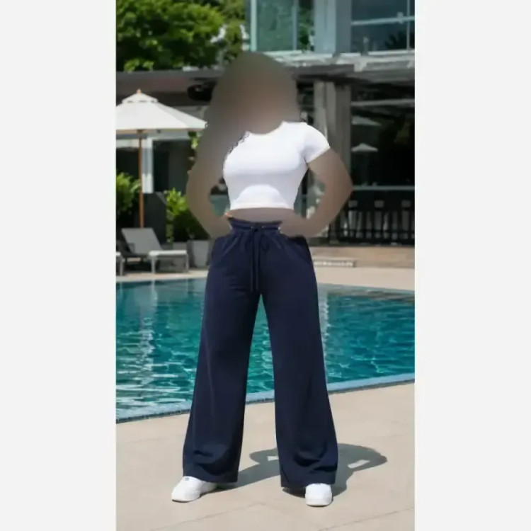 شلوار بگ زنانه طرح جین نیل ترک وارداتی کمر کش و کمربند دار