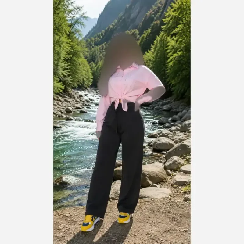 شلوار بگ زنانه طرح جین نیل ترک وارداتی کمر کش و کمربند دار