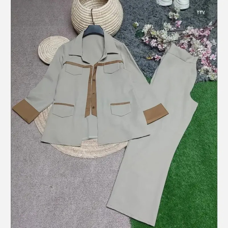 ست تیکه دلداده پاییزه جنس سوپرمازراتی اعلا رنگ مشکی قهوه ای نسکافه ای سایز فری 38 تا 46