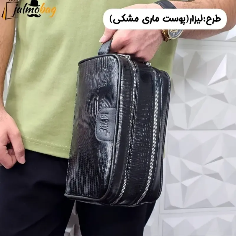 کیف دستی مردانه شوزبگ چرم صنعتی مرغوب دو خانه آستر خارجی بند دستی زیپ فلزی