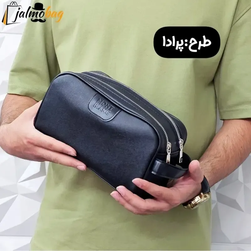 کیف دستی مردانه شوزبگ چرم صنعتی مرغوب دو خانه آستر خارجی بند دستی زیپ فلزی